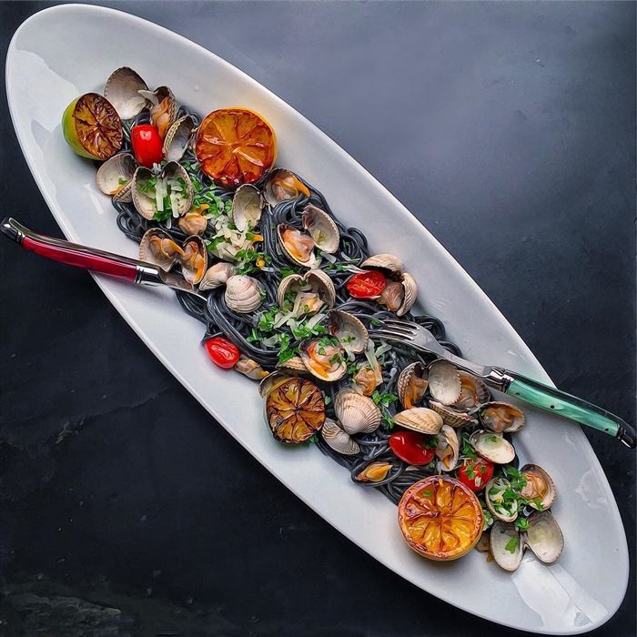 Clams With Squid Ink Lemon Pasta Recipe By XOTCdk Cookniche