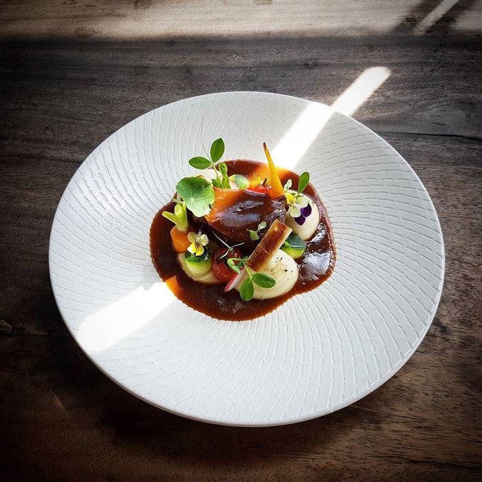 Beef Cheek Bourguignon l Whipped Potato l Burnt Leek l Root Vegetables