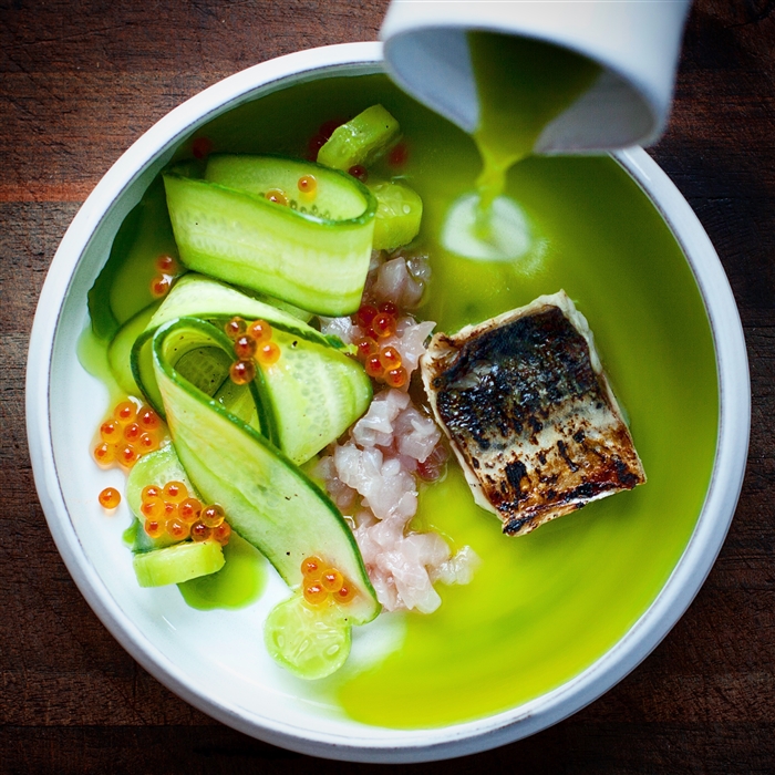 Mackerel tartar, lovage, wild trout roe & cucumber Recipe by KatrinelundGastgiveriSjokrog